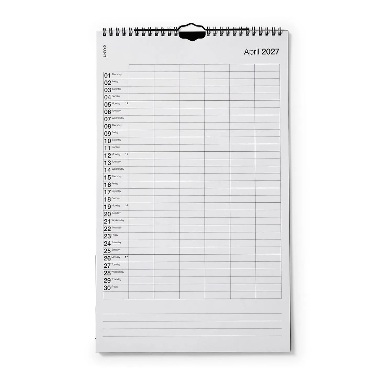 Kalender Kolumn 2026/2027 Engelska Beige
