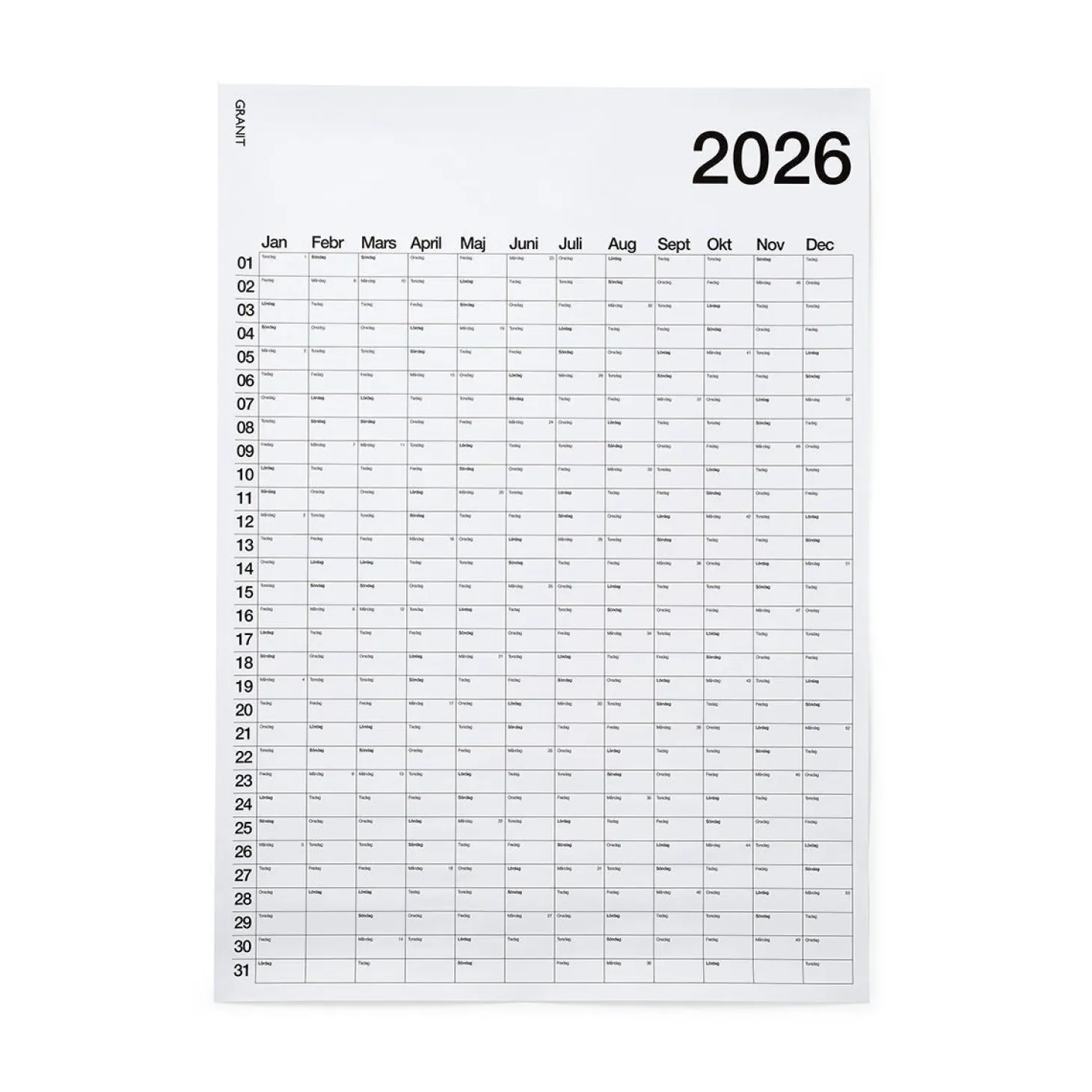 Årsplan 50x70cm 2026