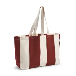 Strandväska Bomull 38x55x19,5cm Randig Mörkröd/Vit