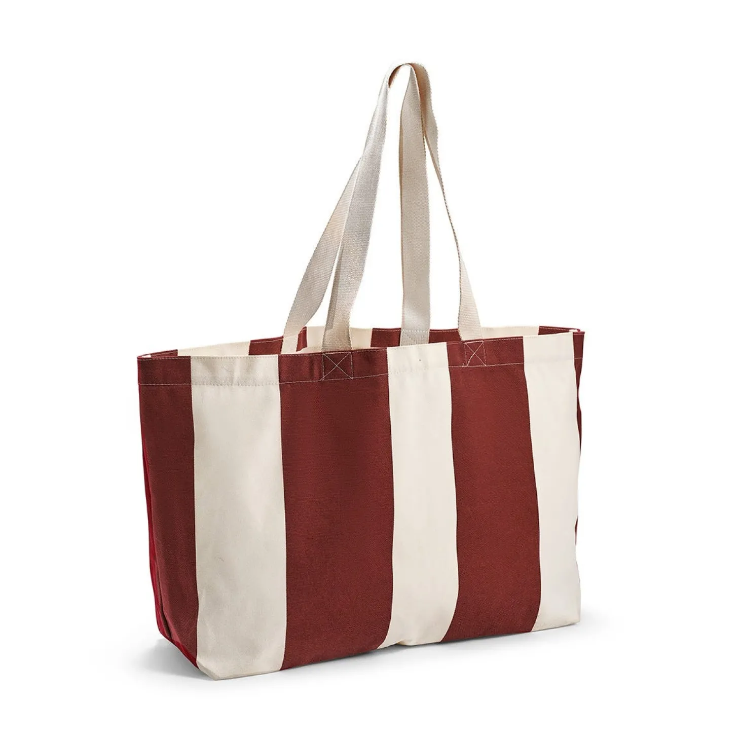 Strandväska Bomull 38x55x19,5cm Randig Mörkröd/Vit