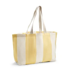 Strandväska Bomull 38x55x19,5cm Randig Gul/Vit