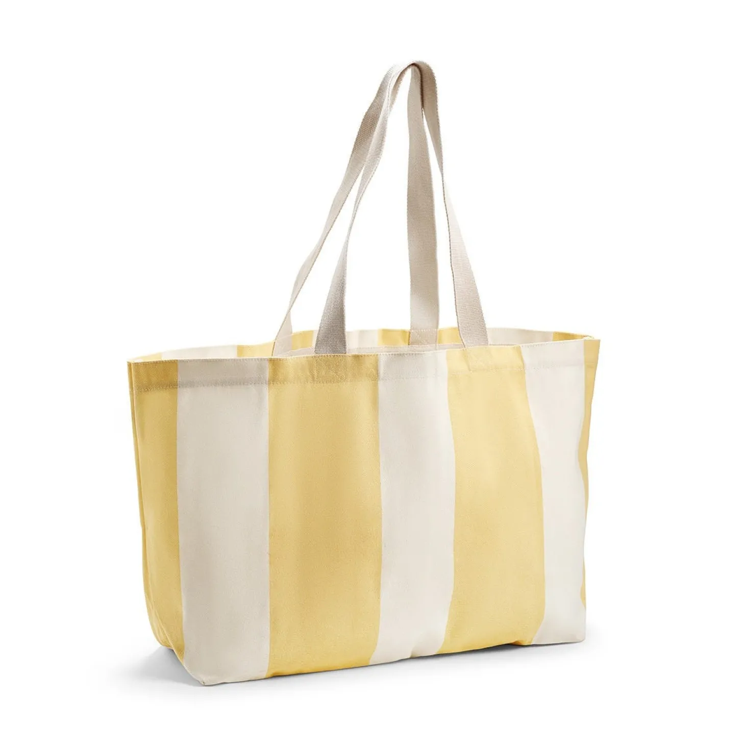 Strandväska Bomull 38x55x19,5cm Randig Gul/Vit