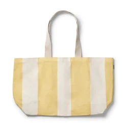 Strandväska Bomull 38x55x19,5cm Randig Gul/Vit
